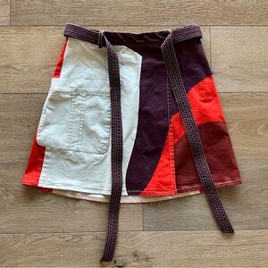 Patchwork Circle Skirt with Utility Pocket - Red, Cream & Plum